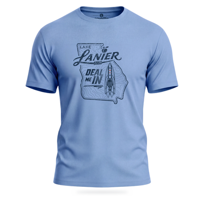 Columbia Blue COVELiFE DEAL ME IN UPF 50+ short-sleeve sun shirt, front view.