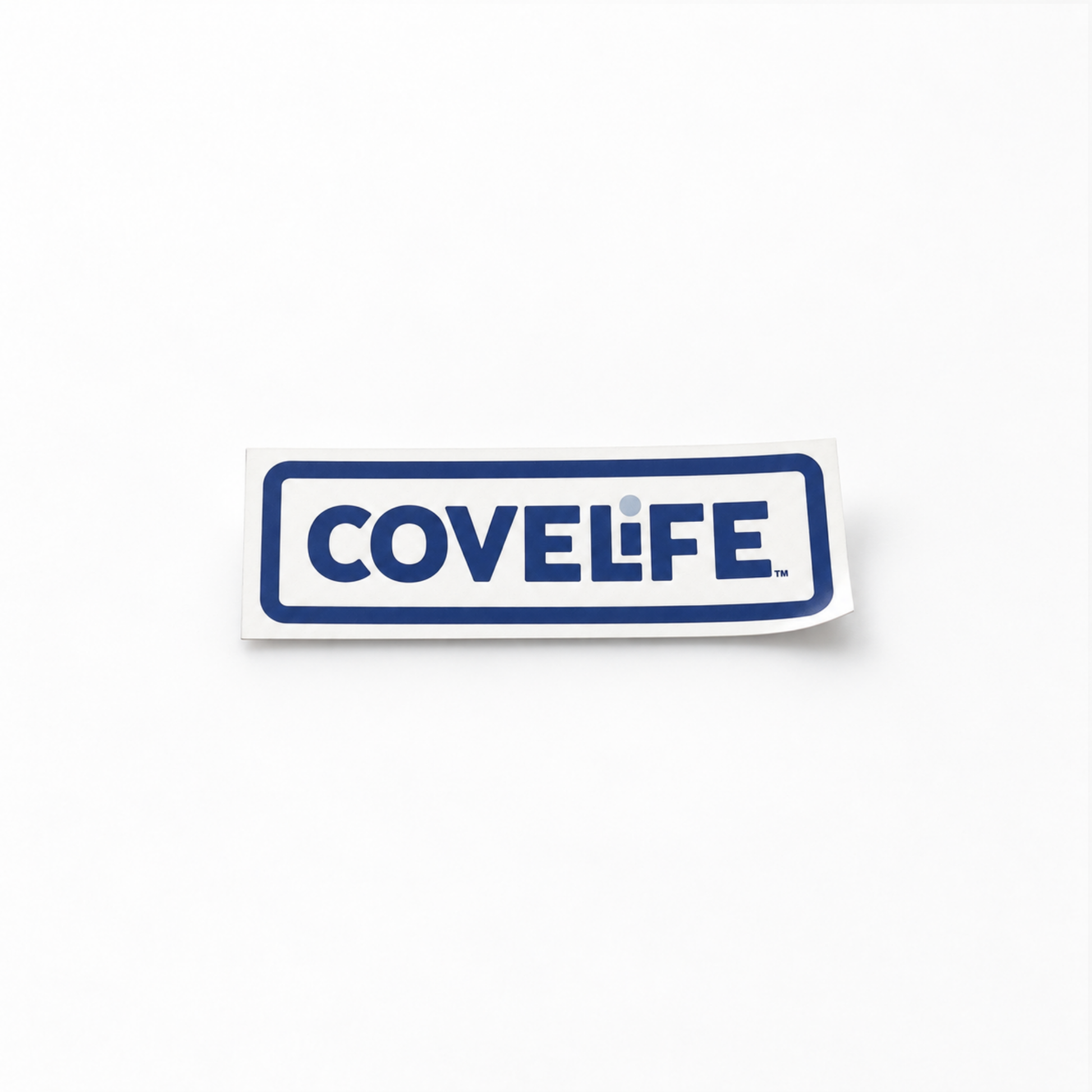A rectangular white sticker with a blue border and the brand name 'COVELIFE' in blue, shown on a plain white background.