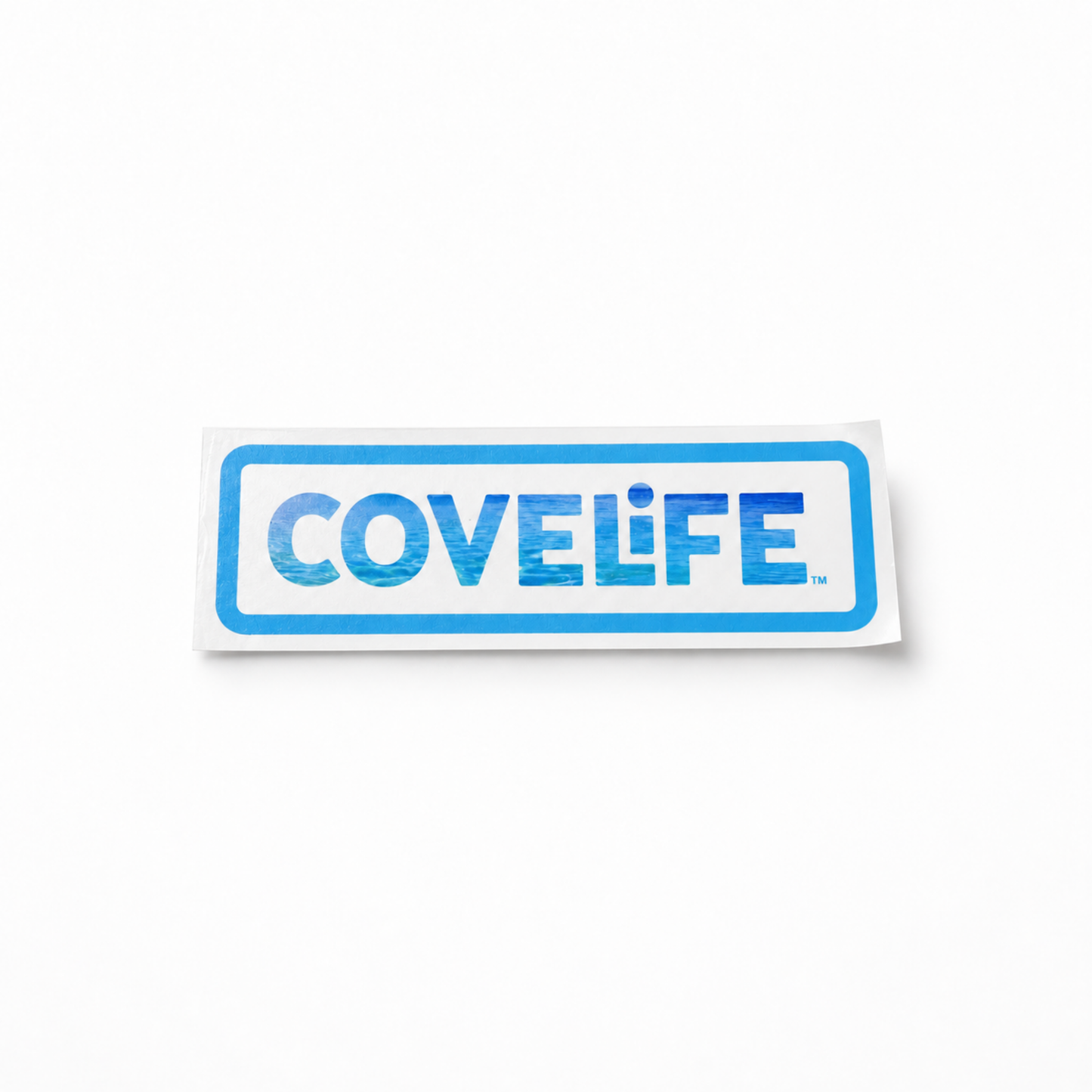 A rectangular white sticker with a blue border and the brand name 'COVELIFE' in blue textured lettering, shown on a clean white background.