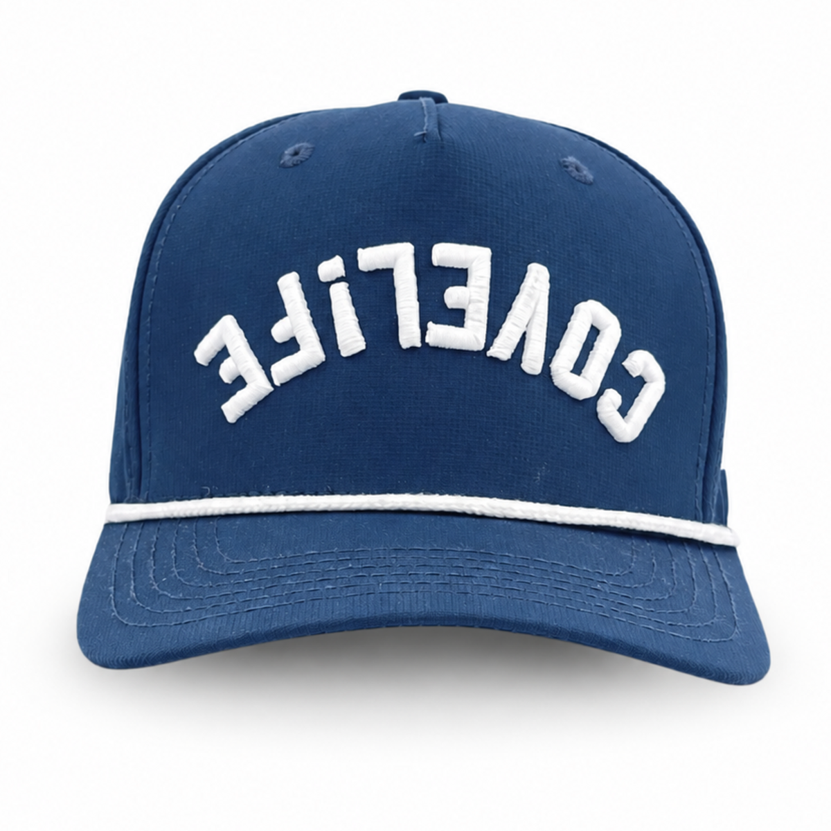 Blue COVELiFE with upside down wordmark with right side up "i" 