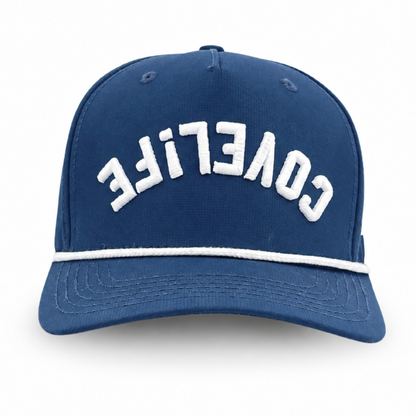 Blue COVELiFE with upside down wordmark with right side up "i" 