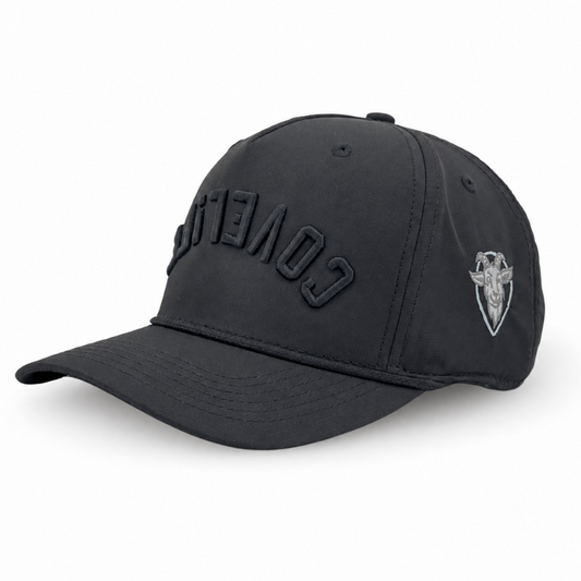 Black SHiFT Blackout Snapback with tonal upside-down COVELiFE wordmark and upright i.