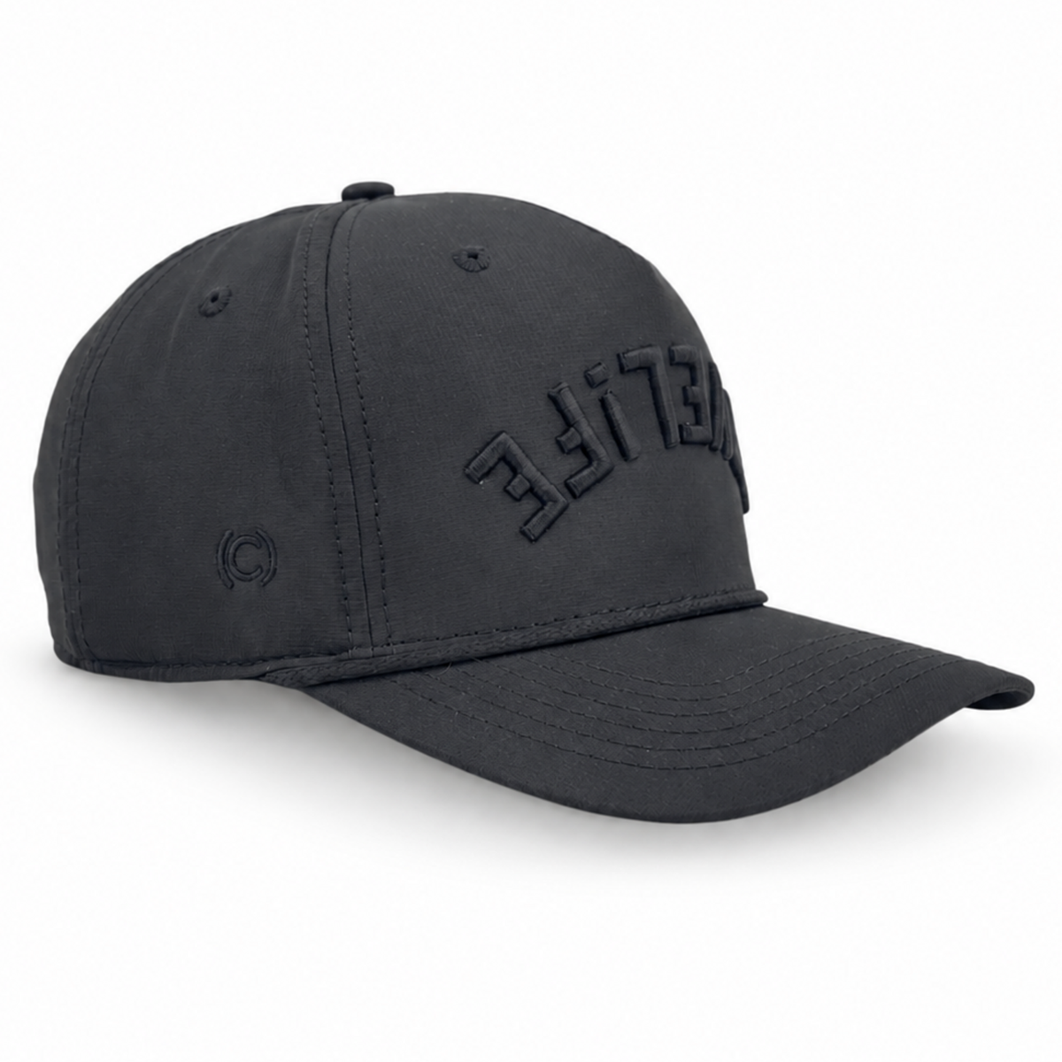 Black SHiFT Blackout Snapback with tonal upside-down COVELiFE wordmark and upright i.