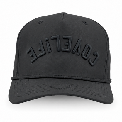 Black SHiFT Blackout Snapback with tonal upside-down COVELiFE wordmark and upright i.