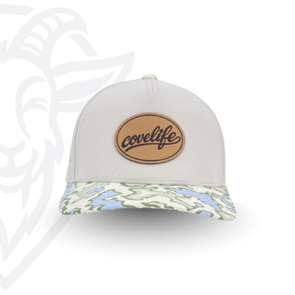 COVELiFE DRiFTFiT Lake Camo Performance Cap Heritage - front view with leather patch