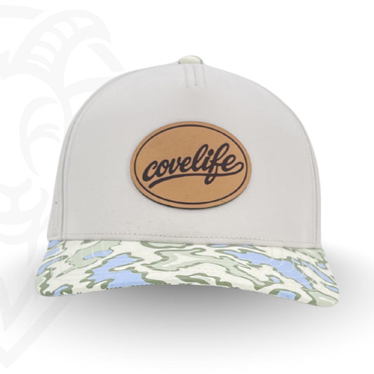 COVELiFE DRiFTFiT Lake Camo Performance Cap Heritage - front view with leather patch