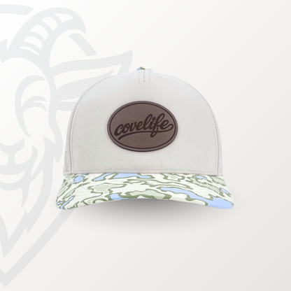 COVELiFE DRiFTFiT Lake Camo Performance Cap Midnight - front view with leather patch