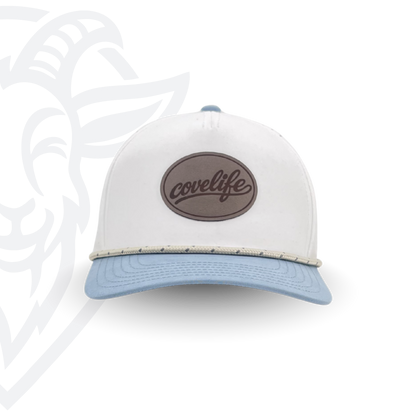 COVELiFE DRiFTFiT Harbor White Performance Cap Midnight - front view with leather patch