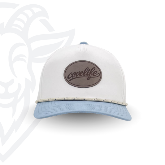 COVELiFE DRiFTFiT Harbor White Performance Cap Midnight - front view with leather patch