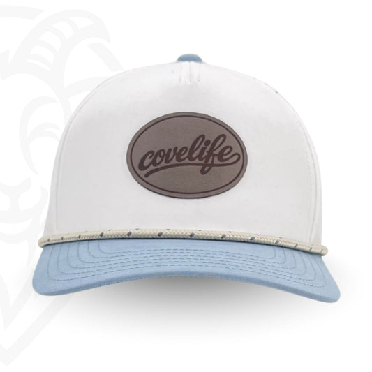 COVELiFE DRiFTFiT Harbor White Performance Cap Midnight - front view with leather patch
