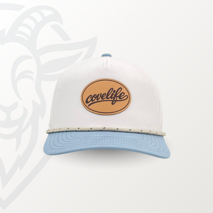 COVELiFE DRiFTFiT Harbor White Performance Cap Heritage - front view with leather patch