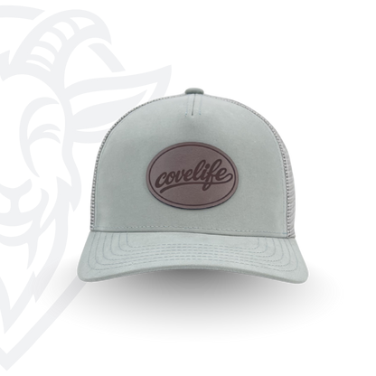 COVELiFE DRiFTFiT Mesh Trucker Sage - front view with Midnight leather patch
