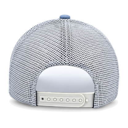 back view of classic mesh sky blue hat 