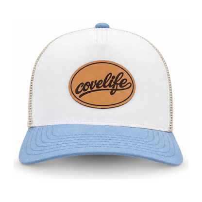 COVELiFE UltraLight Heritage leather patch in sky blue & white.