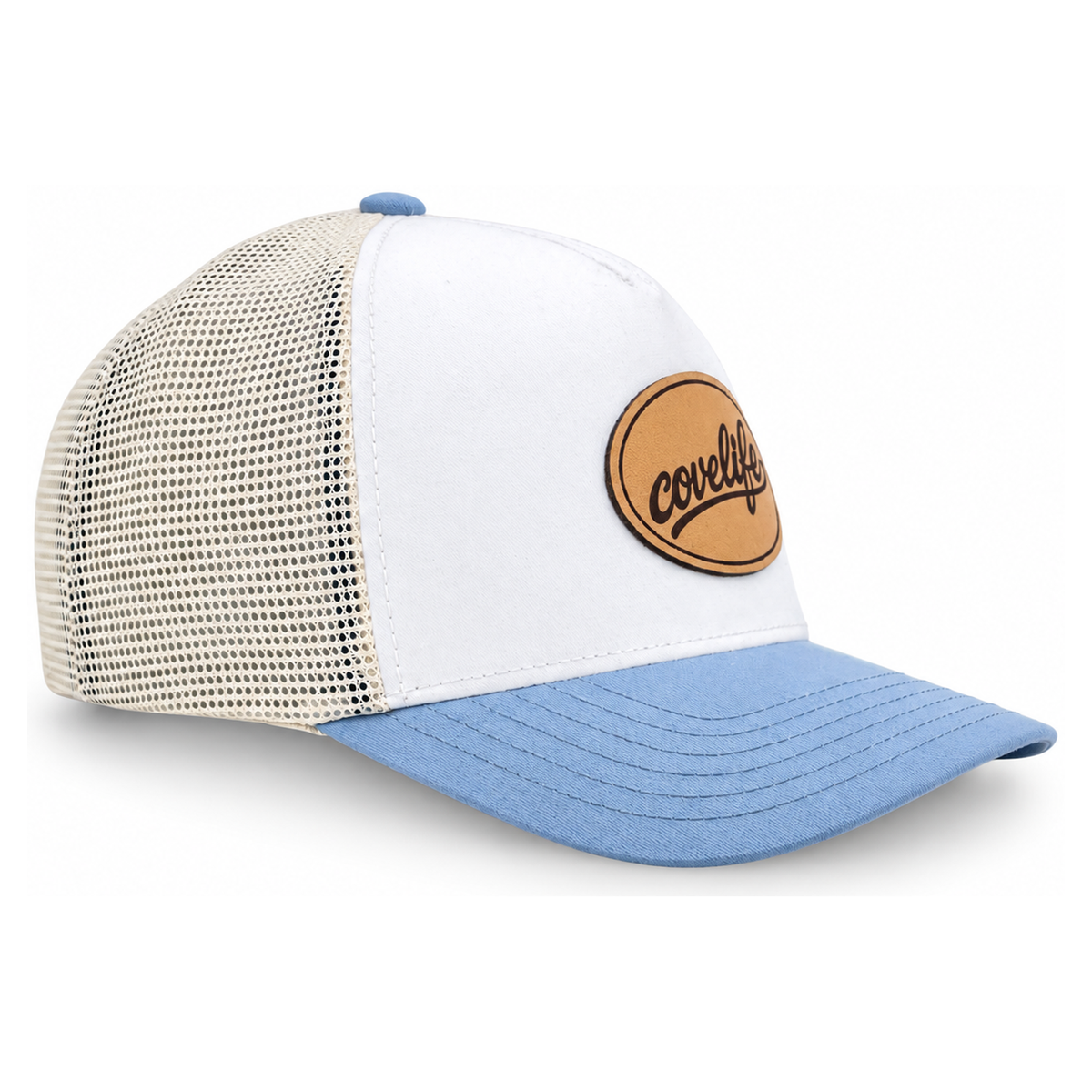 COVELiFE UltraLight Heritage leather patch in sky blue & white.