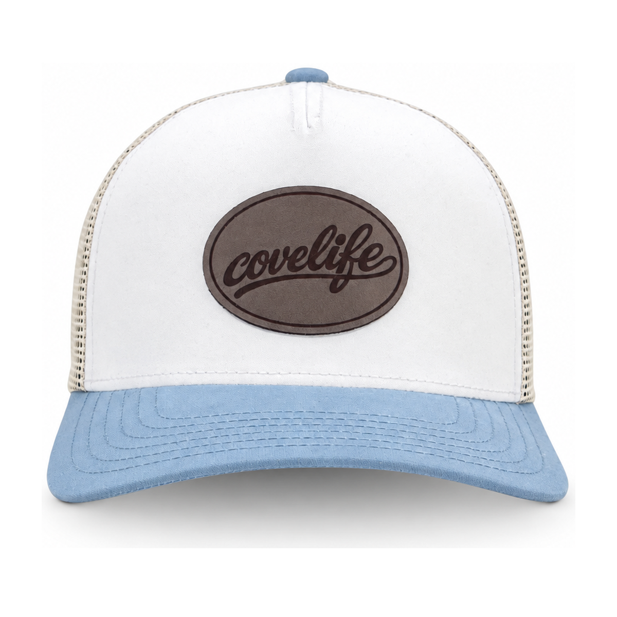 COVELiFE UltraLight Midnight leather patch in sky blue & white.