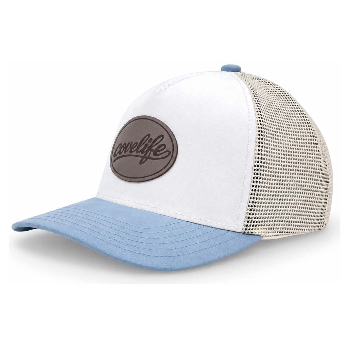 COVELiFE UltraLight Midnight leather patch in sky blue & white.