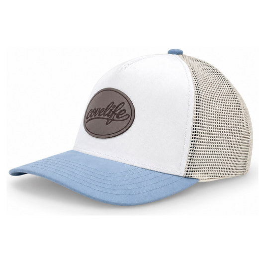 COVELiFE UltraLight Midnight leather patch in sky blue & white.
