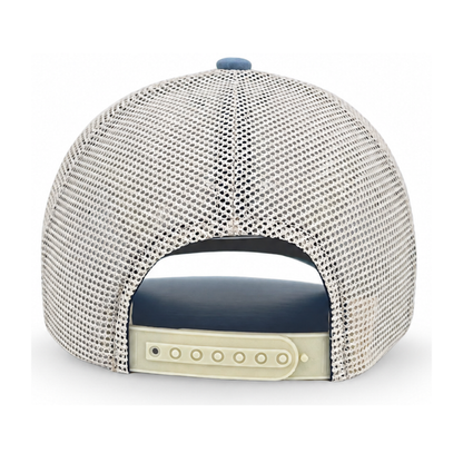 COVELiFE UltraLight Midnight leather patch in sky blue & white. back of cap view.
