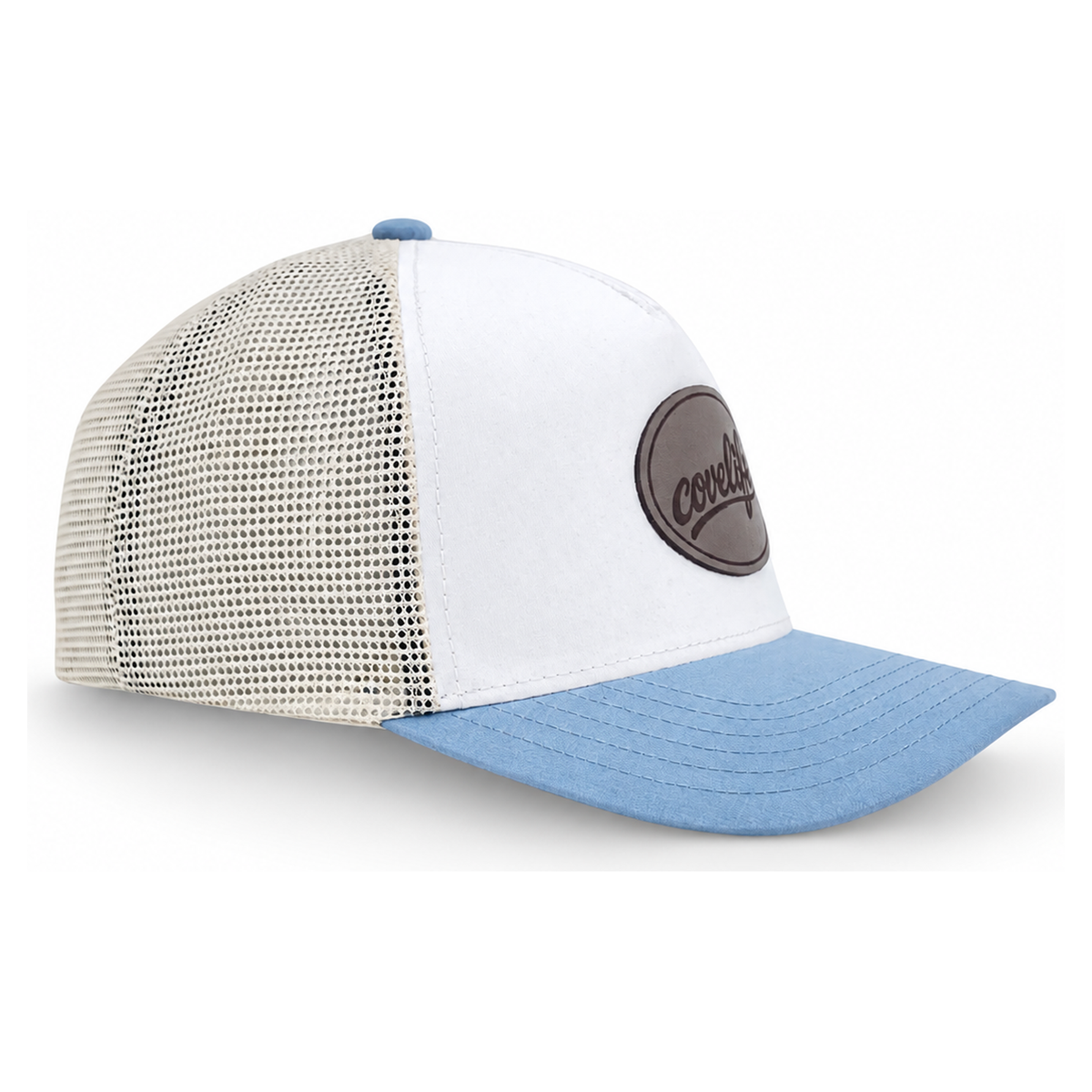 COVELiFE UltraLight Midnight leather patch in sky blue & white.