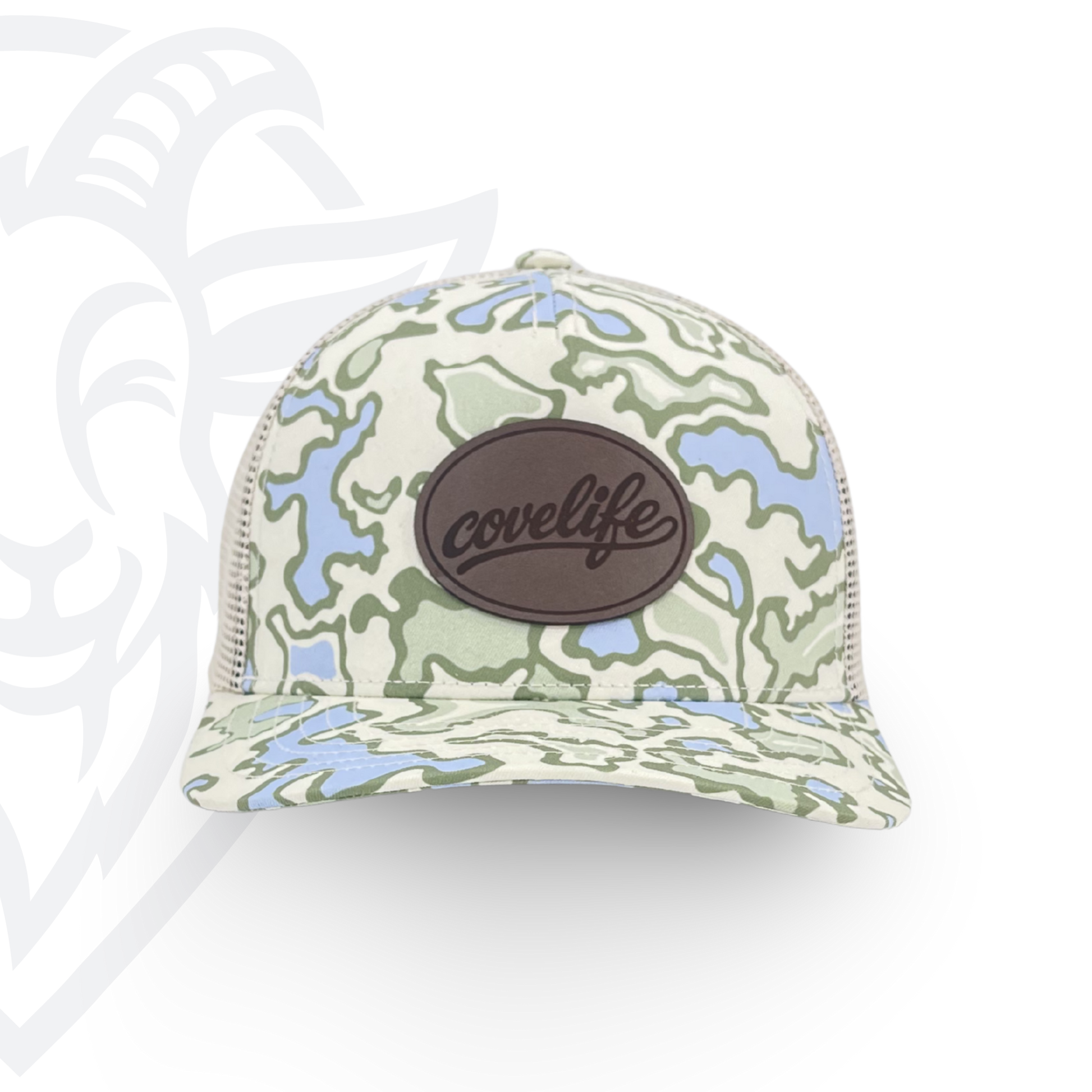 COVELiFE DRiFTFiT TOPOFLAGE Series Lake Camo - front view with Midnight leather patch
