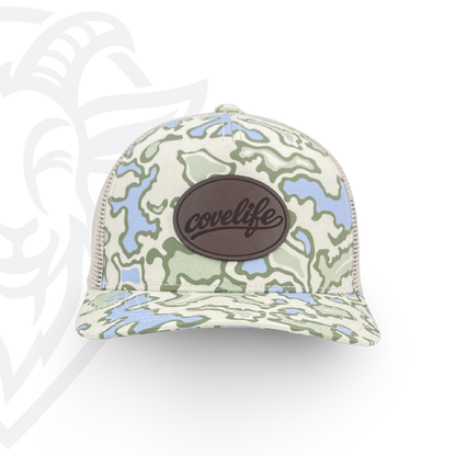 COVELiFE DRiFTFiT TOPOFLAGE Series Lake Camo - front view with Midnight leather patch