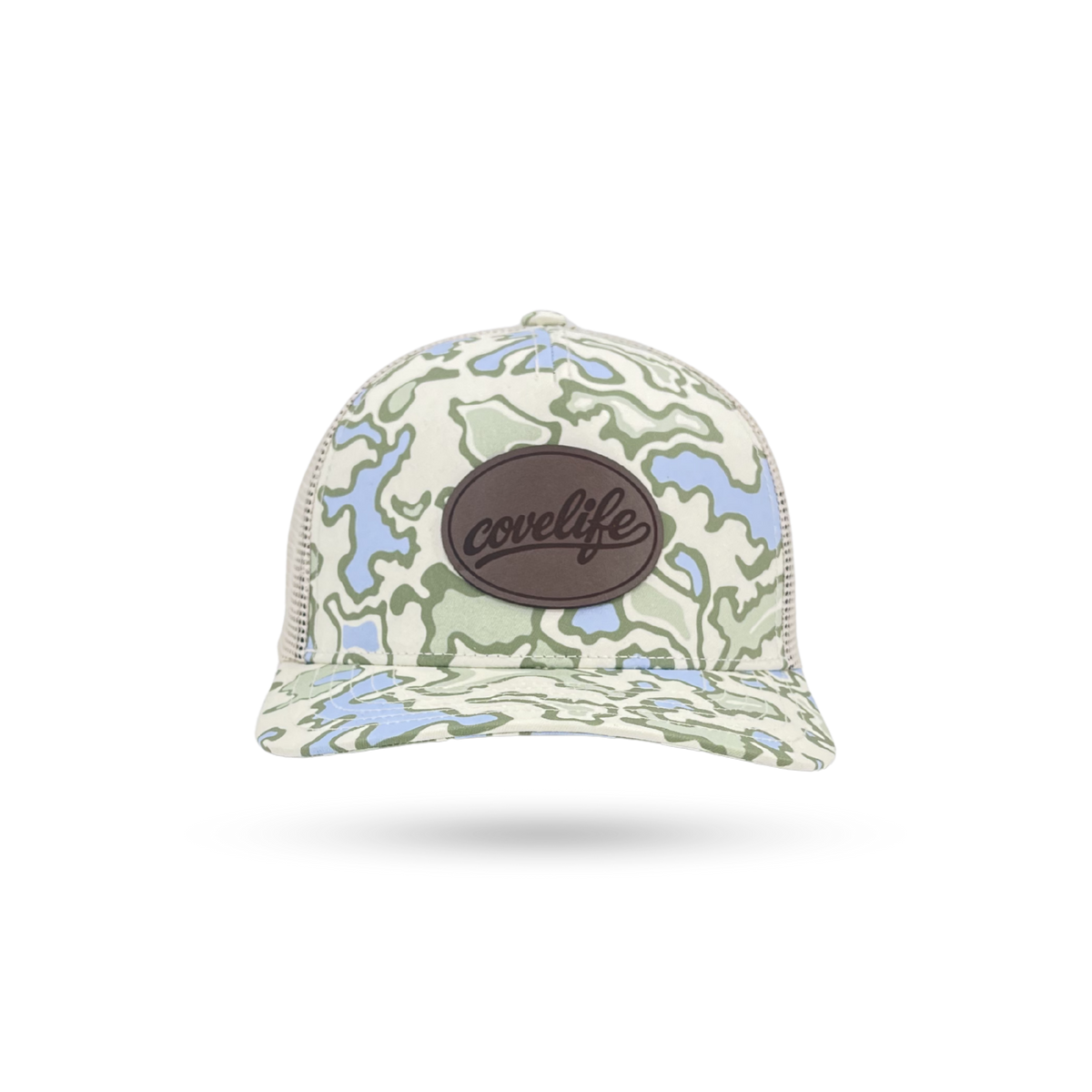 COVELiFE DRiFTFiT Mesh Lake Camo - front view with Midnight leather patch
