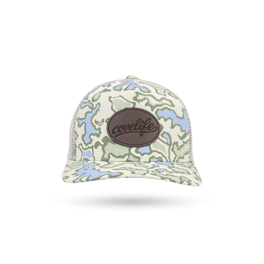 COVELiFE DRiFTFiT Mesh Lake Camo - front view with Midnight leather patch
