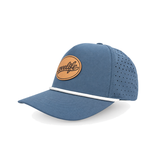 DRiFTFiT Performance Rope cap 3/4 with Heritage leather patch 3/4 angle view 