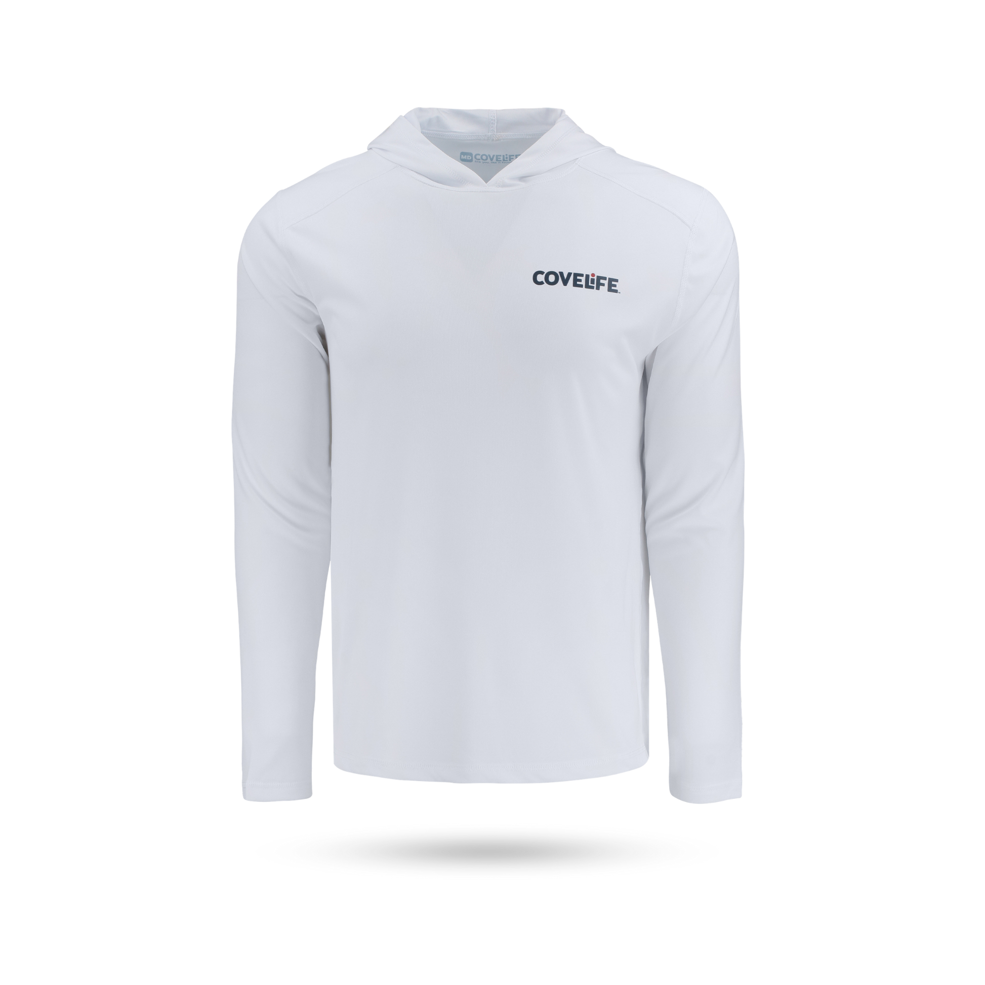 COVELiFE SolarTech UPF 50+ Hoodie White - Front with covelife wordmark left chest