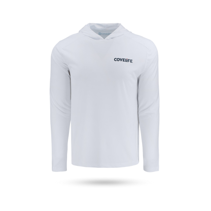 COVELiFE SolarTech UPF 50+ Hoodie White - Front with covelife wordmark left chest
