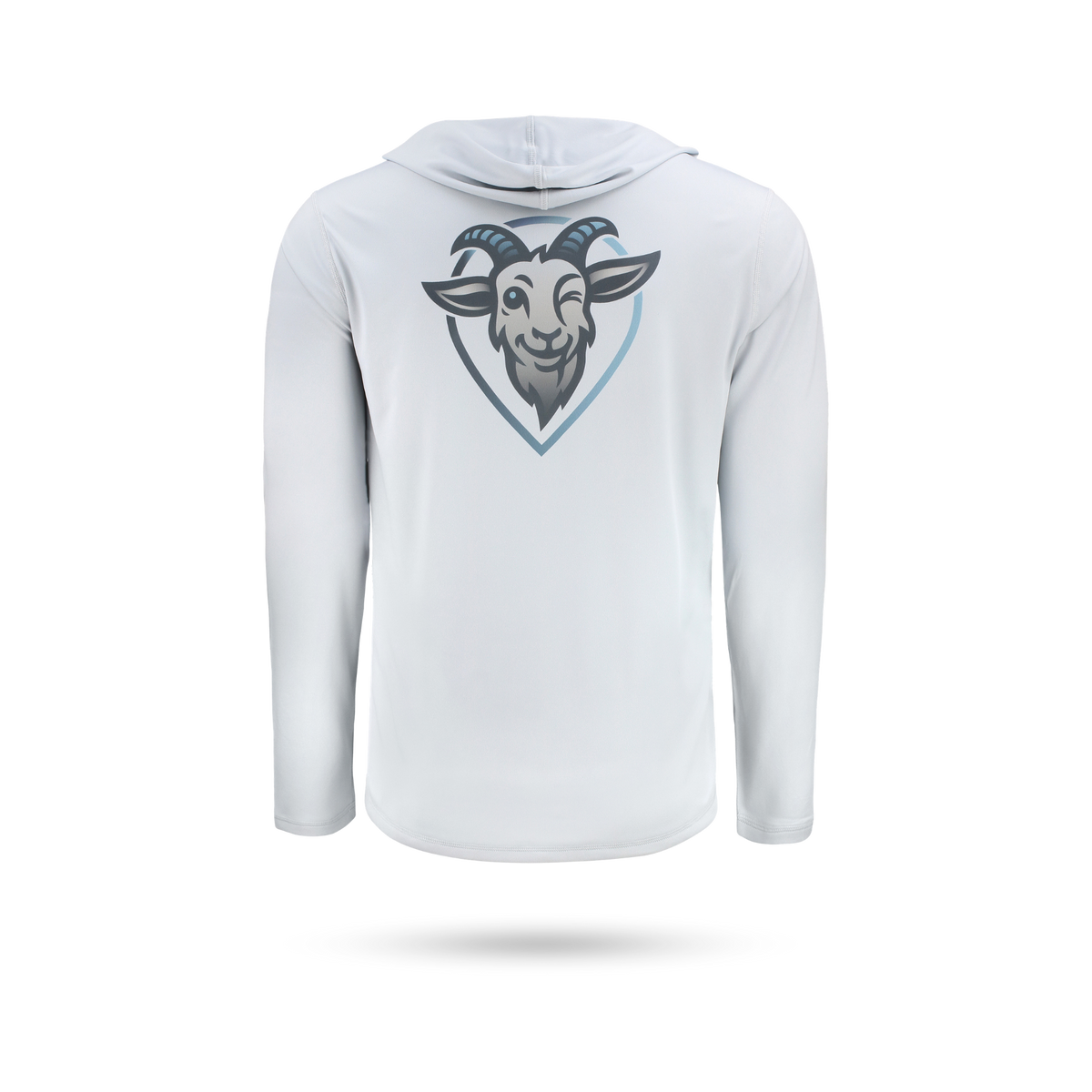 COVELiFE SolarTech UPF 50+ Hoodie Pearl Grey - back graphic with brand goat mascot.