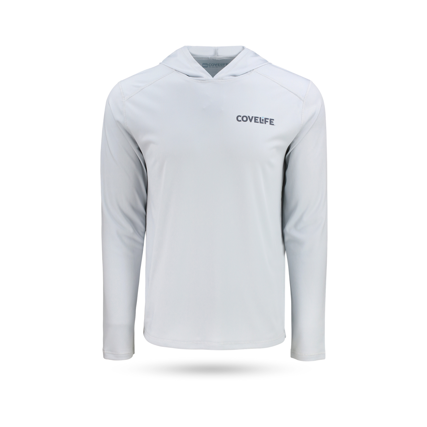 COVELiFE SolarTech UPF 50+ Hoodie Pearl Gray - Front with covelife wordmark left chest