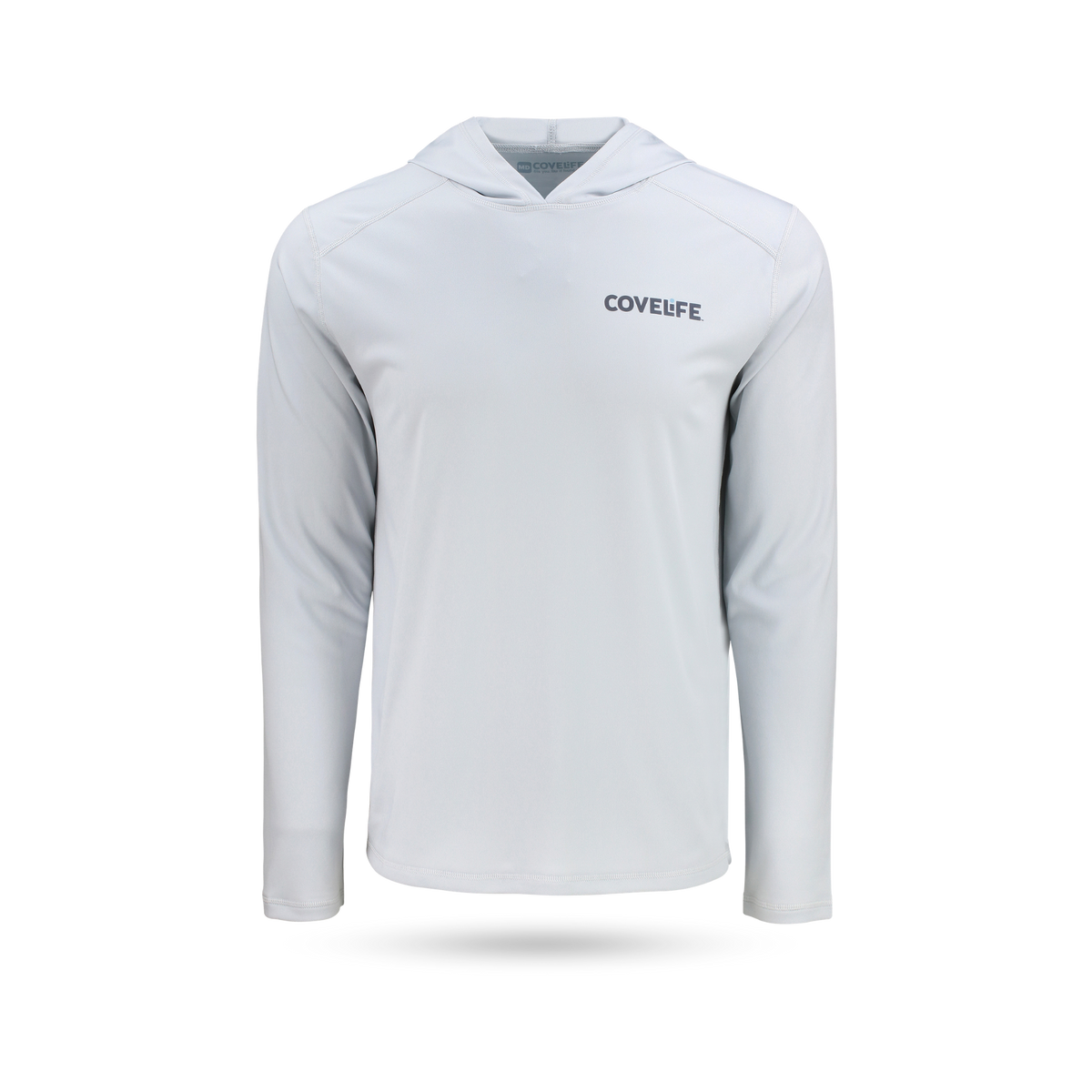 COVELiFE SolarTech UPF 50+ Hoodie Pearl Gray - Front with covelife wordmark left chest