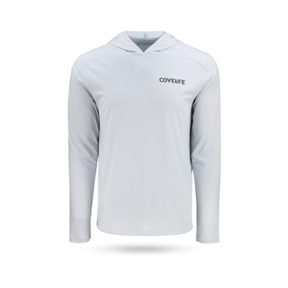 COVELiFE SolarTech UPF 50+ Hoodie Pearl Gray - Front with covelife wordmark left chest
