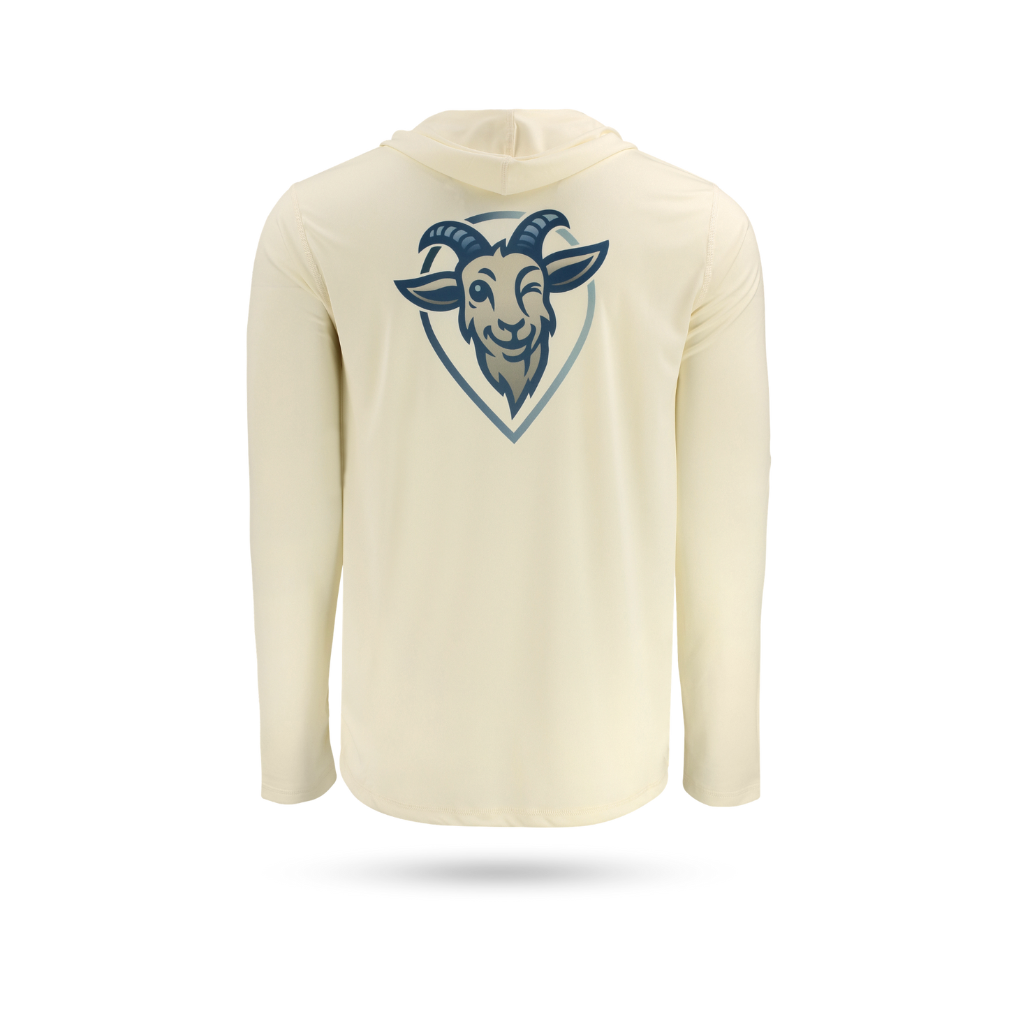 COVELiFE SolarTech UPF 50+ Hoodie Sandbar - back graphic with brand goat mascot.